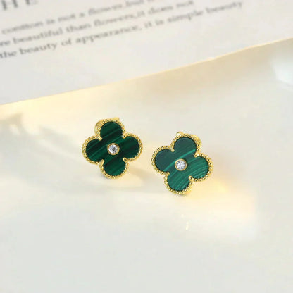 [Rose Jewellery]CLOVER MEDIUM 1 MOTIFS MALACHITE DIAMOND EARRINGS