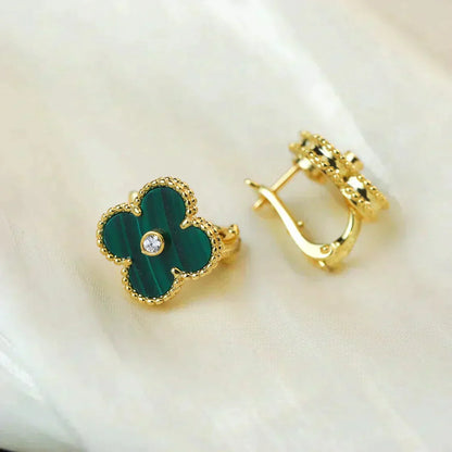 [Rose Jewellery]CLOVER MEDIUM 1 MOTIFS MALACHITE DIAMOND EARRINGS