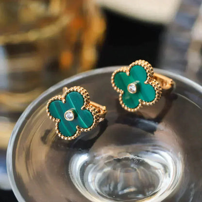 [Rose Jewellery]CLOVER MEDIUM 1 MOTIFS MALACHITE DIAMOND EARRINGS