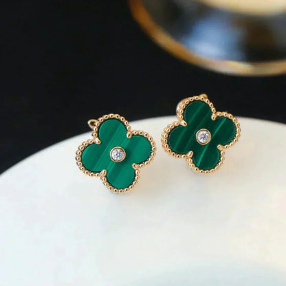 [Rose Jewellery]CLOVER MEDIUM 1 MOTIFS MALACHITE DIAMOND EARRINGS