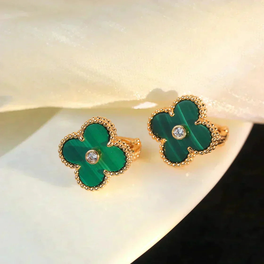 [Rose Jewellery]CLOVER MEDIUM 1 MOTIFS MALACHITE DIAMOND EARRINGS