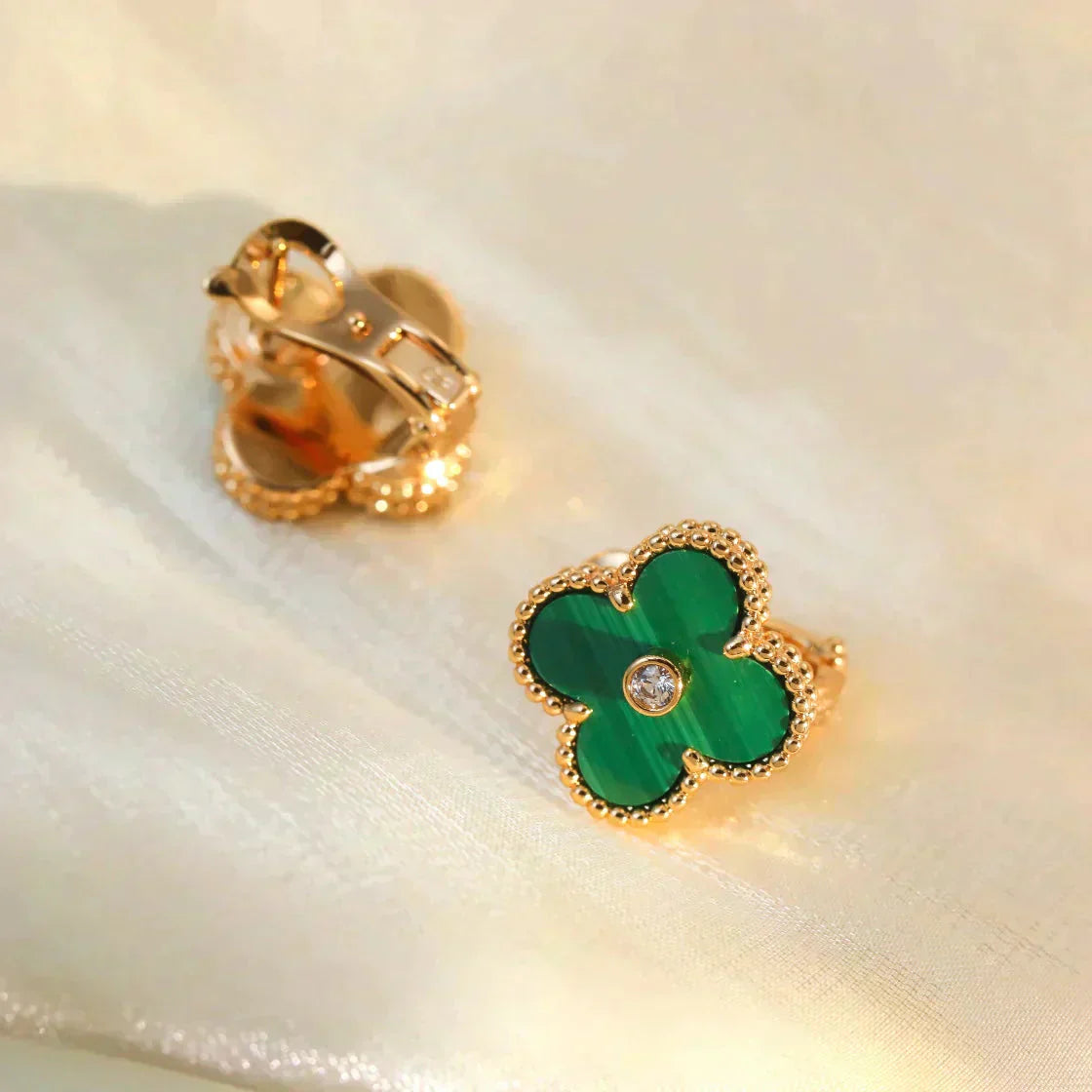 [Rose Jewellery]CLOVER MEDIUM 1 MOTIFS MALACHITE DIAMOND EARRINGS