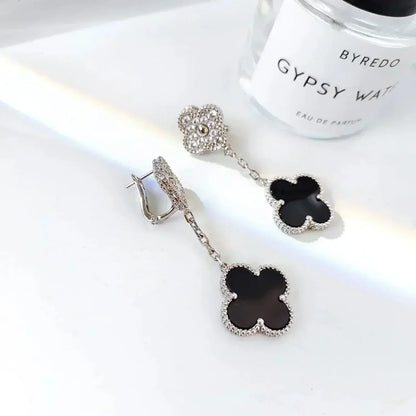 [Rose Jewellery]CLOVER 2 MOTIFS  DIAMOND ONYX EARRINGS SILVER