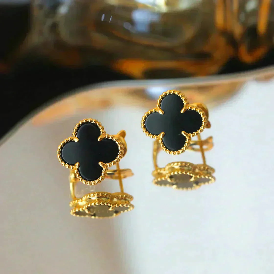 [Rose Jewellery]CLOVER MEDIUM 1 MOTIFS  ONYX STUD EARRINGS