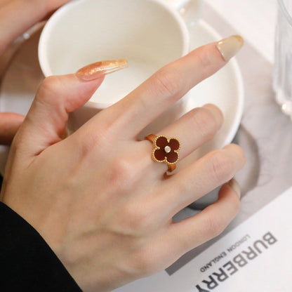 [Rose Jewellery]CLOVER CARNELIAN RING ROSE GOLD DIAMOND