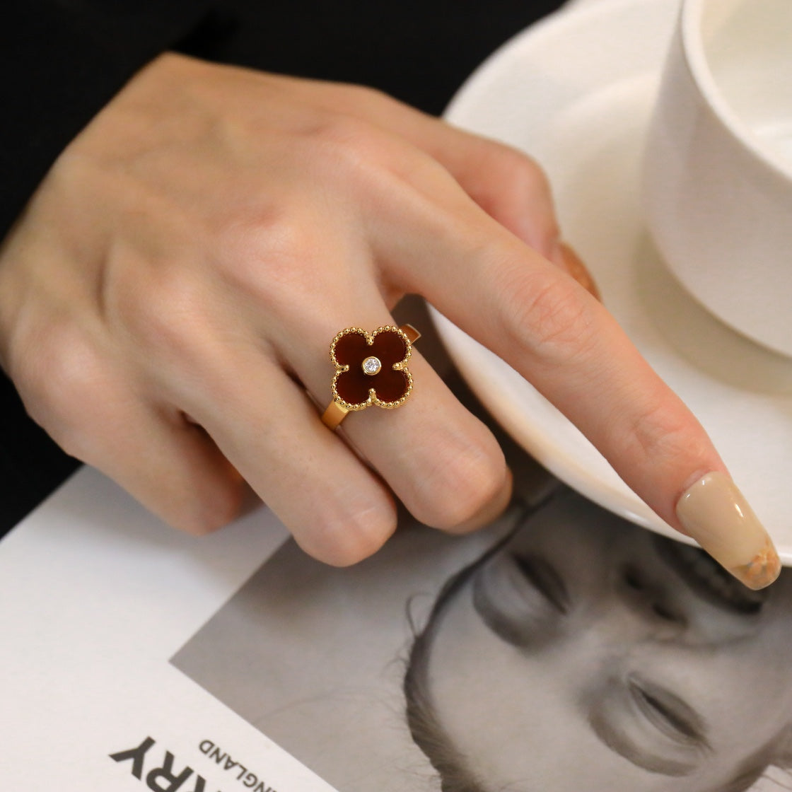 [Rose Jewellery]CLOVER CARNELIAN RING ROSE GOLD DIAMOND