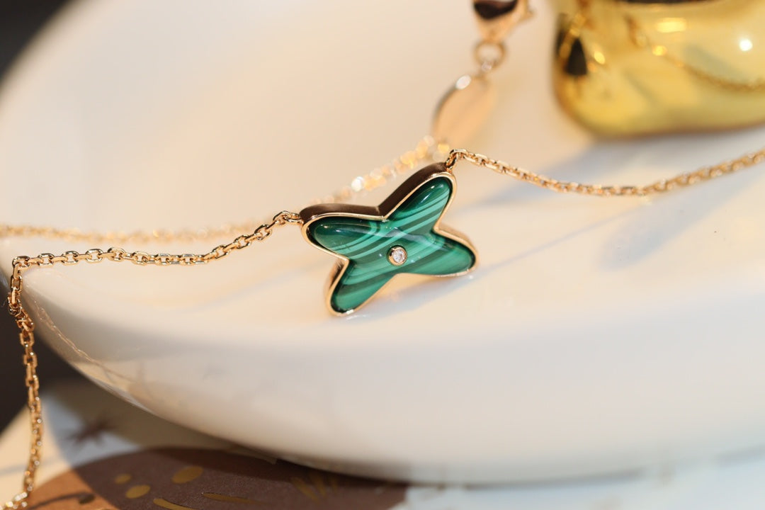 [Rose Jewellery]JEUX MALACHITE 1 DIAMOND PINK GOLD NECKLACE