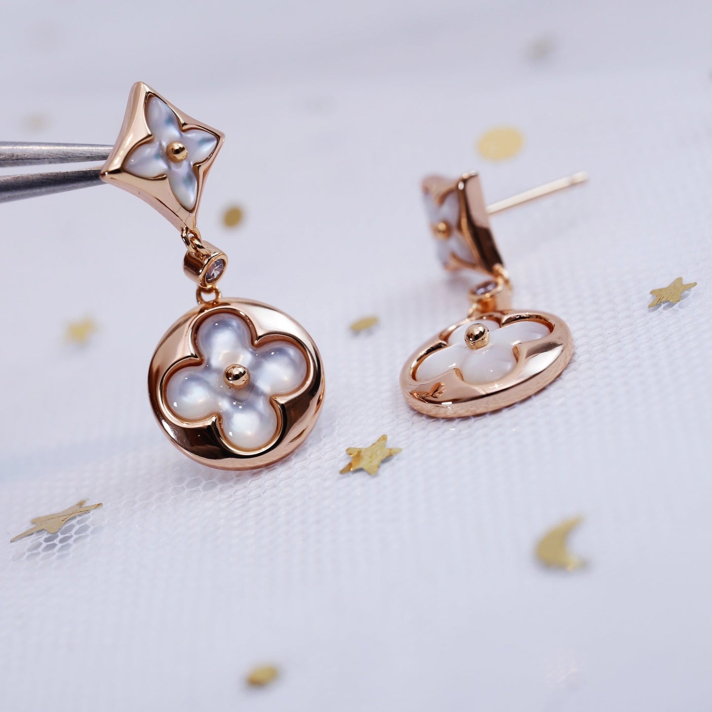 [Rose Jewellery]STAR AND SUN PINK GOLD MOP DROP EARRINGS