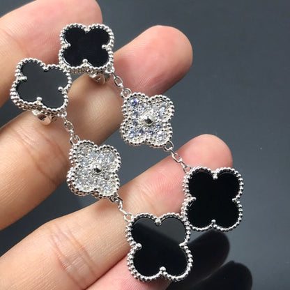 [Rose Jewellery]CLOVER 3 MOTIF DIAMOND ONYX SILVER EARRINGS