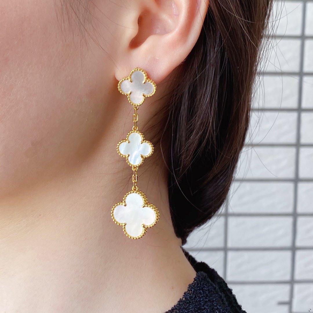 [Rose Jewellery]CLOVER MOP 3 MOTIFS GOLD EARRINGS