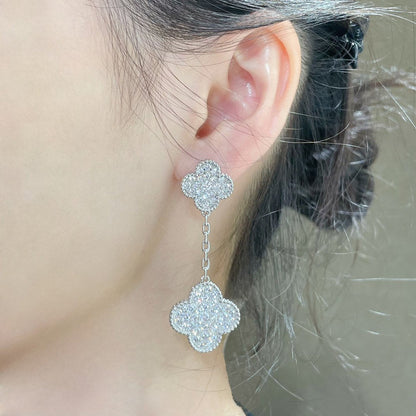 [Rose Jewellery]CLOVER 2 MOTIFS DIAMOND PAVED SILVER EARRINGS