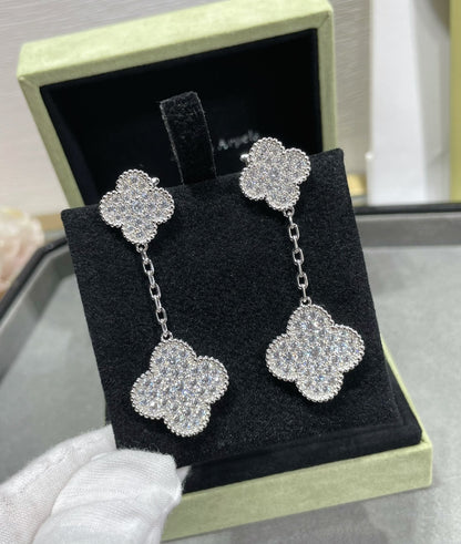 [Rose Jewellery]CLOVER 2 MOTIFS DIAMOND PAVED SILVER EARRINGS