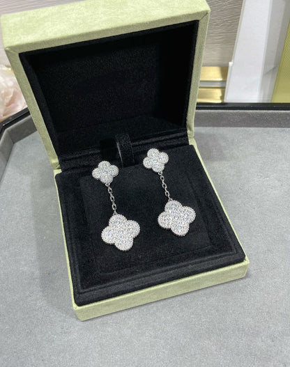 [Rose Jewellery]CLOVER 2 MOTIFS DIAMOND PAVED SILVER EARRINGS