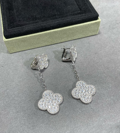 [Rose Jewellery]CLOVER 2 MOTIFS DIAMOND PAVED SILVER EARRINGS