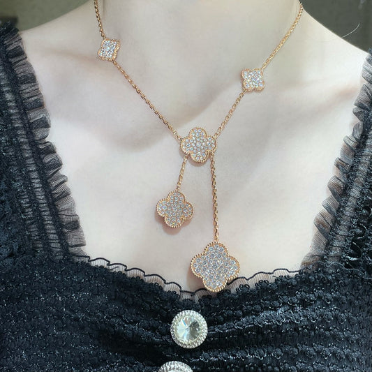 [Rose Jewellery]CLOVER 6 MOTIF DIAMOND PAVED NECKLACE