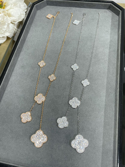 [Rose Jewellery]CLOVER 6 MOTIF DIAMOND PAVED NECKLACE