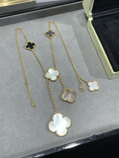 [Rose Jewellery]CLOVER 6 MOTIF MOP ONYX GOLD NECKLACE