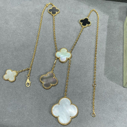 [Rose Jewellery]CLOVER 6 MOTIF MOP ONYX GOLD NECKLACE