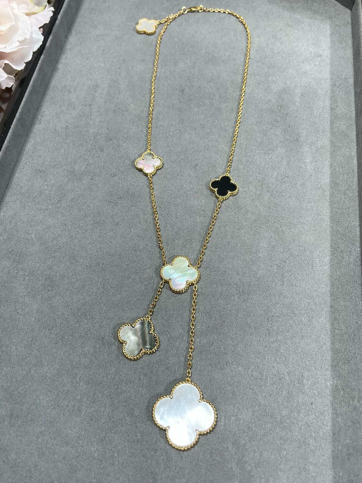 [Rose Jewellery]CLOVER 6 MOTIF MOP ONYX GOLD NECKLACE