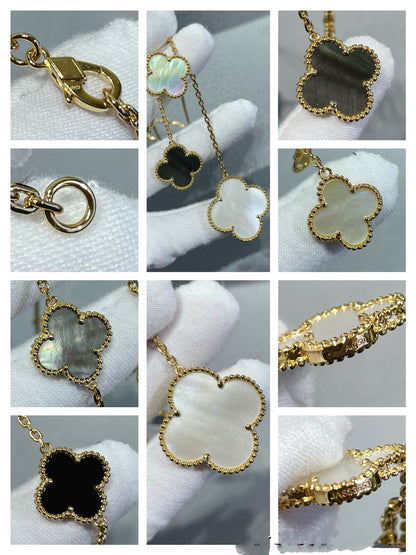 [Rose Jewellery]CLOVER 6 MOTIF MOP ONYX GOLD NECKLACE