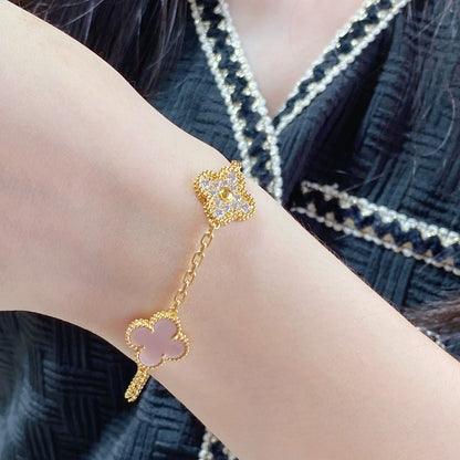 [Rose Jewellery]CLOVER 5 MOTIF DIAMOND PINK MOP PINK GOLD BRACELET