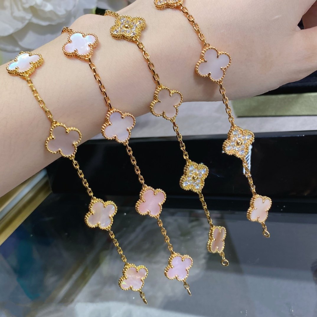 [Rose Jewellery]CLOVER 5 MOTIF DIAMOND PINK MOP PINK GOLD BRACELET