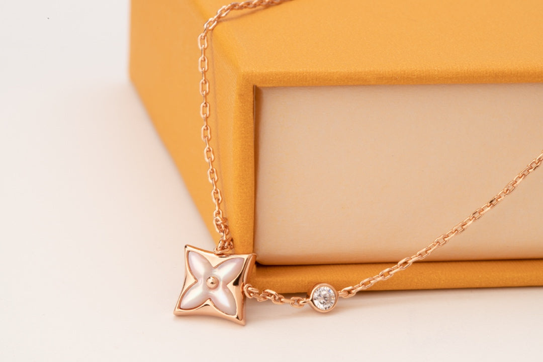 [Rose Jewellery]LV STAR PINK MOP 1 DIAMOND PINK GOLD NECKLACE