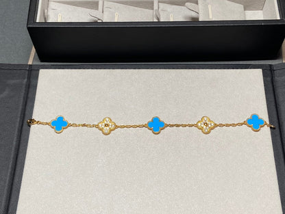 [Rose Jewellery]CLOVER 5 MOTIF BLUE CHALCEDONY DIAMOND GOLD BRACELET