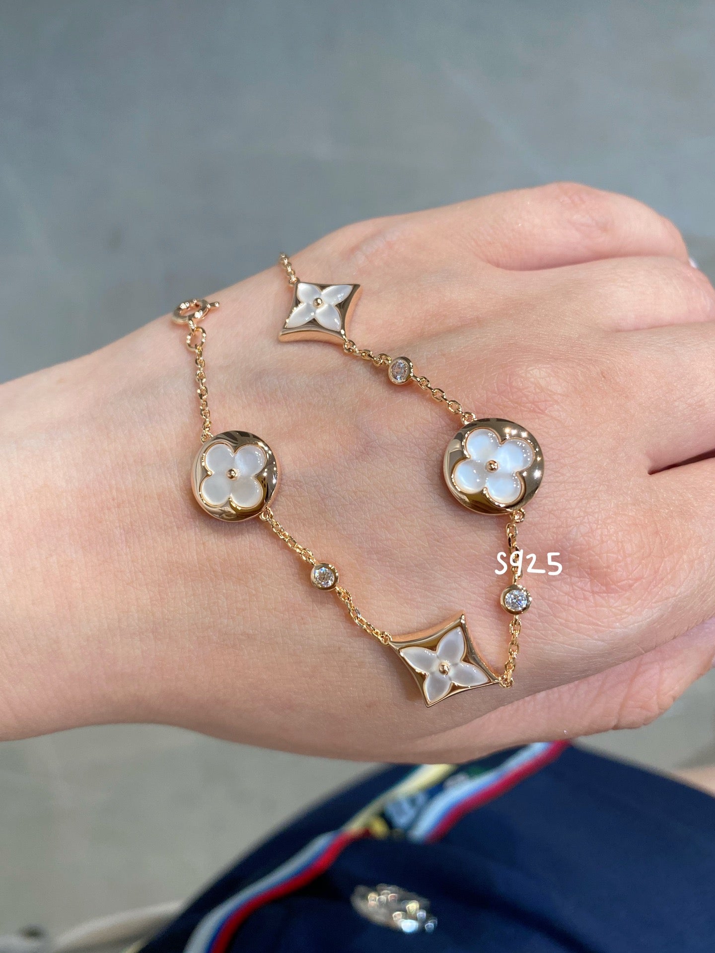 [Rose Jewellery]STAR AND SUN 4 MOTIF WHITE MOP PINK GOLD BRACELET