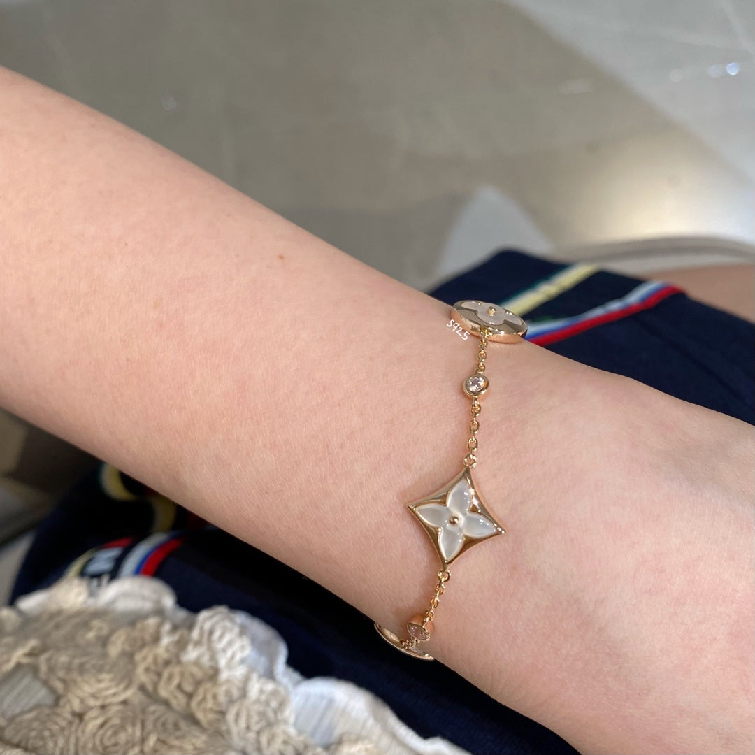 [Rose Jewellery]STAR AND SUN 4 MOTIF WHITE MOP PINK GOLD BRACELET