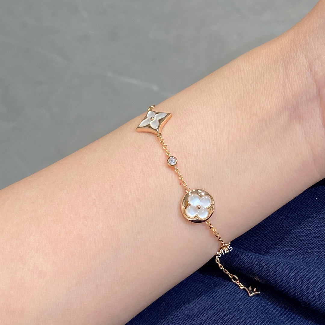 [Rose Jewellery]STAR AND SUN 4 MOTIF WHITE MOP PINK GOLD BRACELET