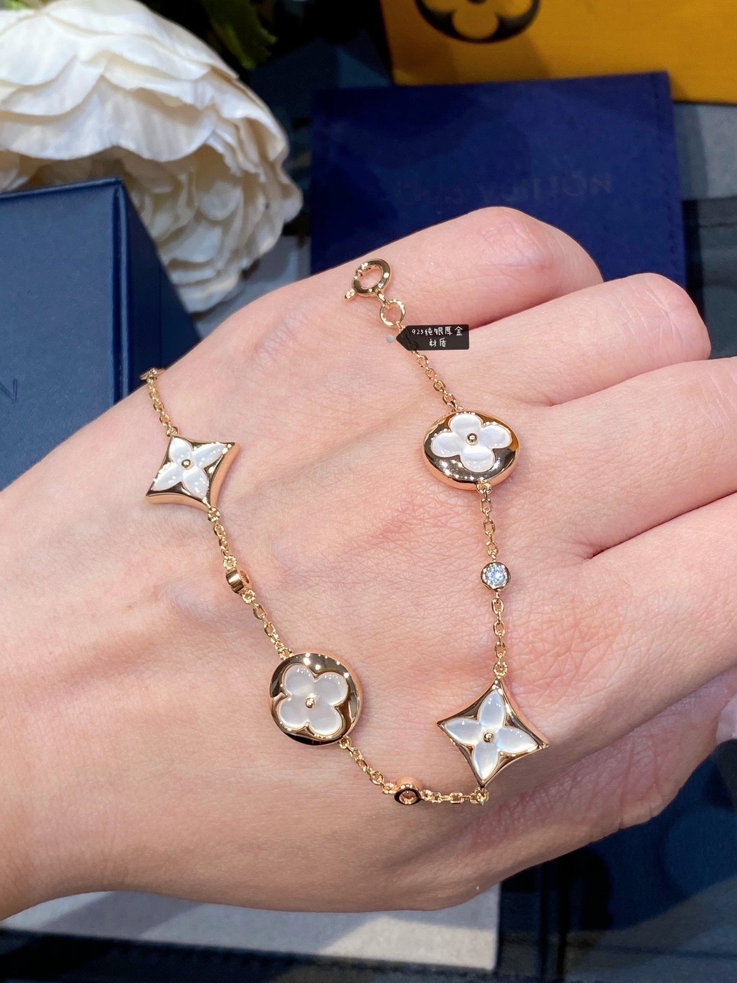 [Rose Jewellery]STAR AND SUN 4 MOTIF WHITE MOP PINK GOLD BRACELET