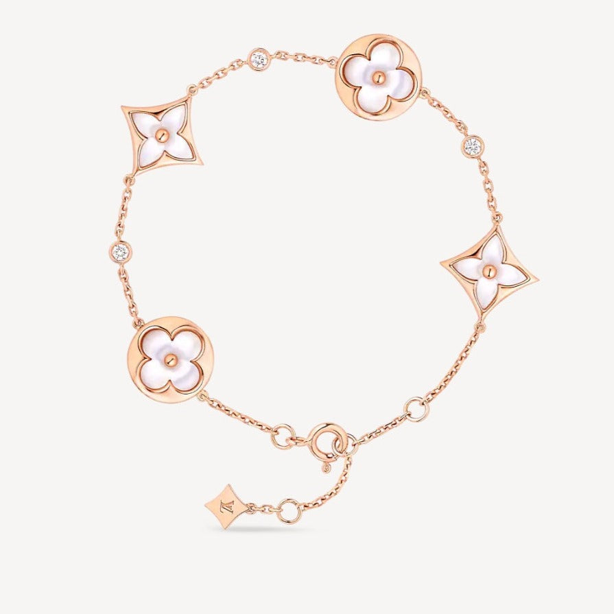 [Rose Jewellery]STAR AND SUN 4 MOTIF WHITE MOP PINK GOLD BRACELET