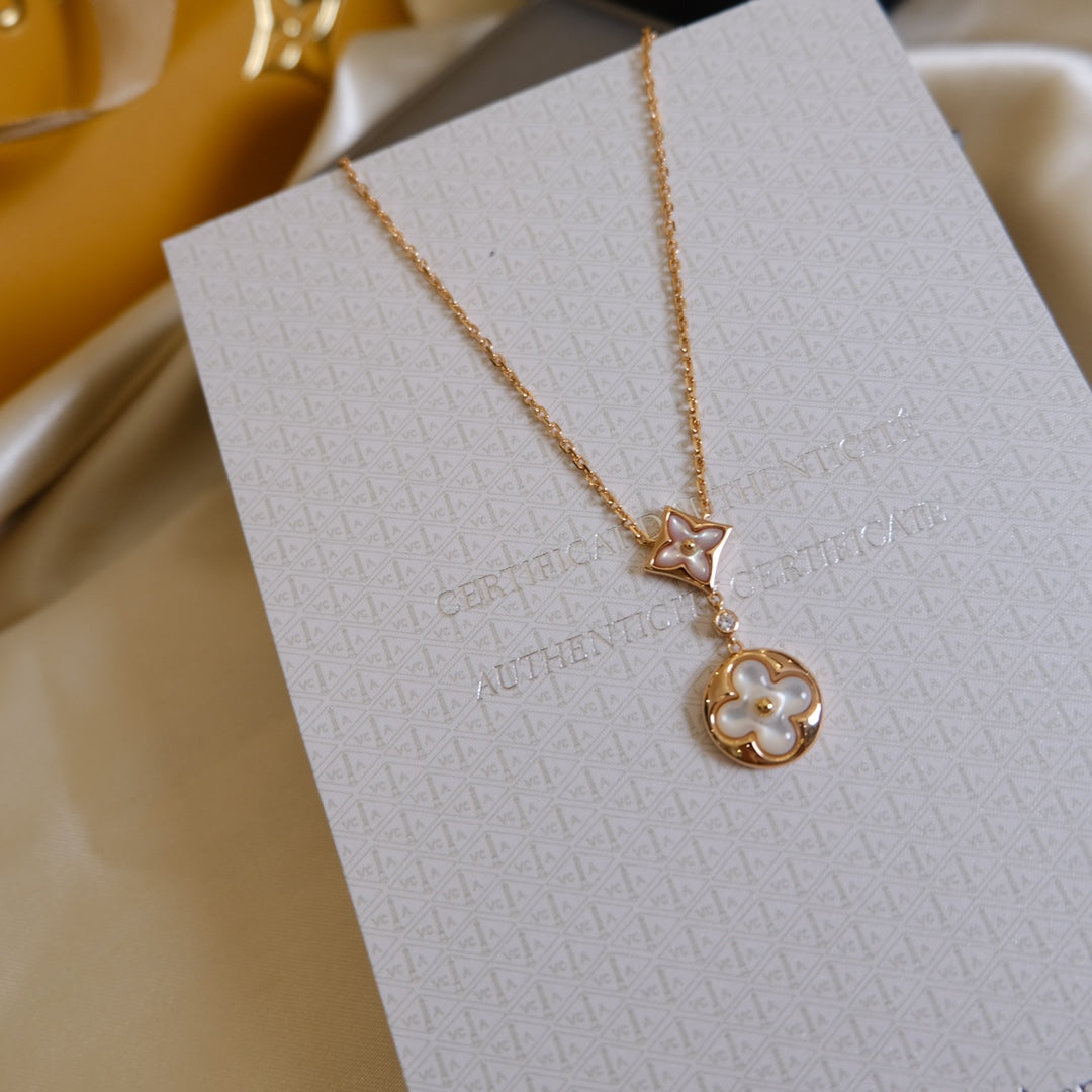 [Rose Jewellery]STAR AND SUN WHITE MOP 2 MOTIF PINK GOLD NECKLACE