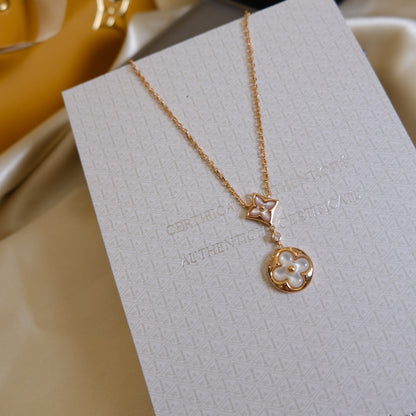 [Rose Jewellery]STAR AND SUN WHITE MOP 2 MOTIF PINK GOLD NECKLACE