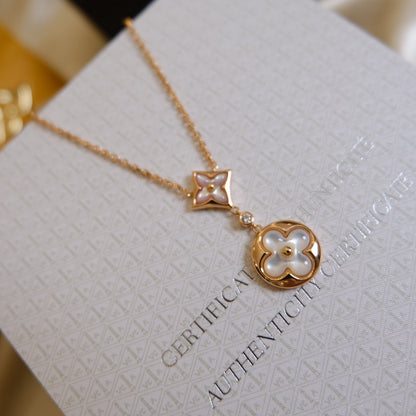 [Rose Jewellery]STAR AND SUN WHITE MOP 2 MOTIF PINK GOLD NECKLACE