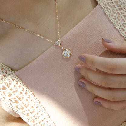 [Rose Jewellery]STAR AND SUN WHITE MOP 2 MOTIF PINK GOLD NECKLACE