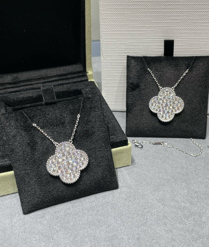 [Rose Jewellery]CLOVER 25MM LARGE PENDANT DIAMOND PAVED SILVER NECKLACE