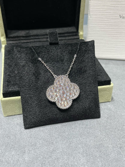 [Rose Jewellery]CLOVER 25MM LARGE PENDANT DIAMOND PAVED SILVER NECKLACE