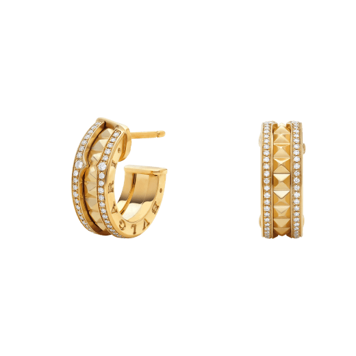 [Rose Jewellery]ZERO 1 ROCK GOLD EARRINGS WITH STUDDED SPIRAL AND PAVED DIAMONDS