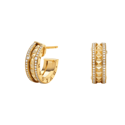 [Rose Jewellery]ZERO 1 ROCK GOLD EARRINGS WITH STUDDED SPIRAL AND PAVED DIAMONDS