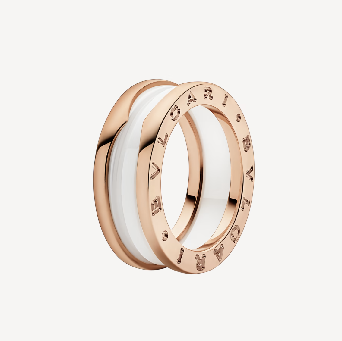 [Rose Jewellery]ZERO 1 TWO-BAND LOOPS AND WHITE CERAMIC SPIRAL PINK GOLD RING