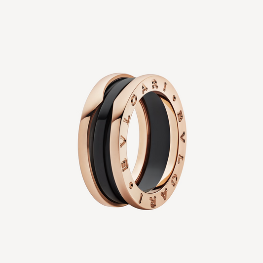 [Rose Jewellery]ZERO 1 TWO-BAND LOOPS AND BLACK CERAMIC PINK GOLD RING