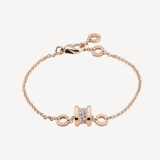 [Rose Jewellery]ZERO 1 SOFT PINK GOLD WITH PAVED DIAMONDS ON THE SPIRAL BRACELET