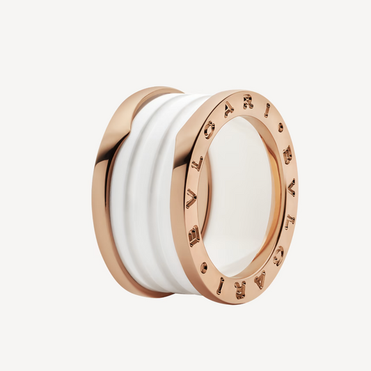 [Rose Jewellery]ZERO 1 FOUR-BAND LOOPS AND WHITE CERAMIC SPIRAL PINK GOLD RING