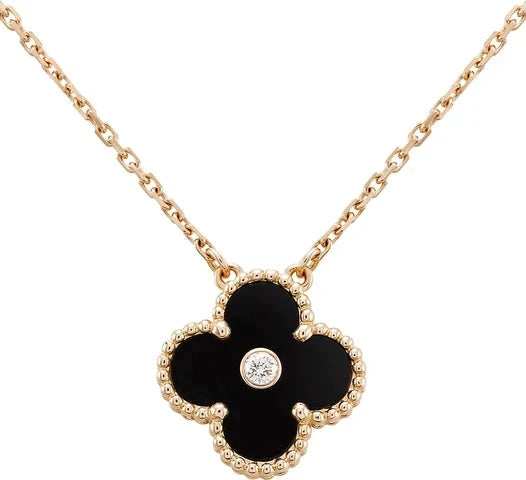 [Rose Jewellery]CLOVER 15MM DIAMOND ONYX NECKLACE