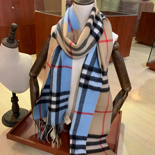 LONG SCARF 250 CM IN SKY BLUE AND BEIGE CASHMERE 410472