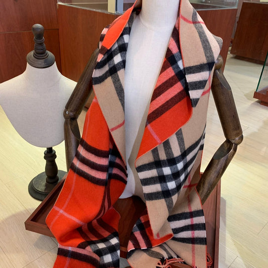 LONG SCARF 250 CM IN TIGER ORANGE AND BEIGE CASHMERE 410473