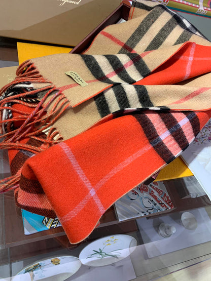 LONG SCARF 250 CM IN TIGER ORANGE AND BEIGE CASHMERE 410473