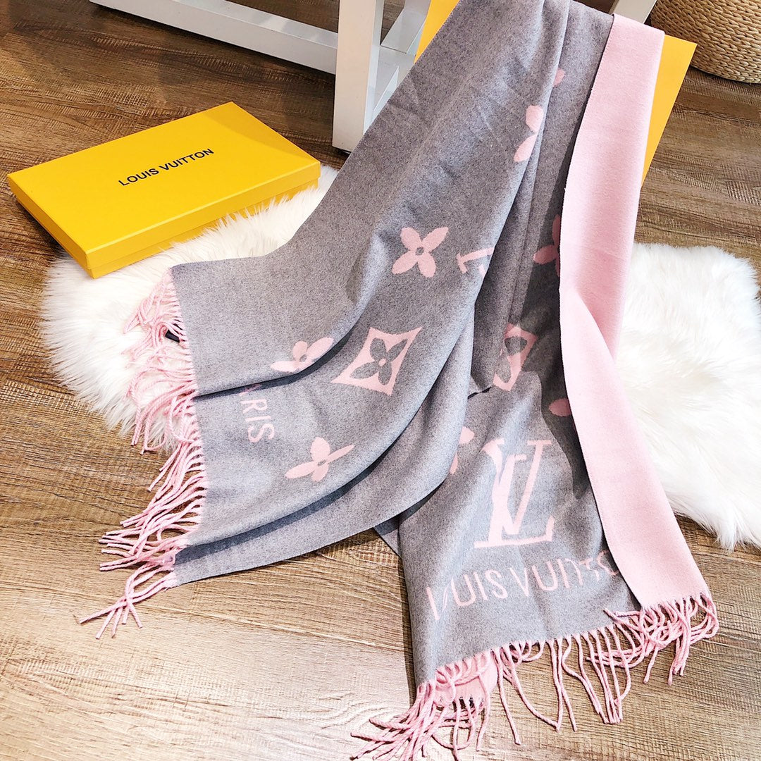 REYKJAVIK SCARF 180 CM IN DOPHIN GRAY MIX PINK CASHMERE 392868